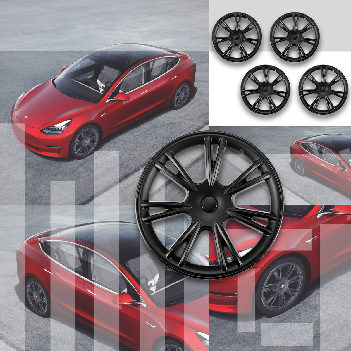 4PC Black 19-Inch Hub Caps Replacement Wheel Covers fits 2021 2022 Tesla Model Y