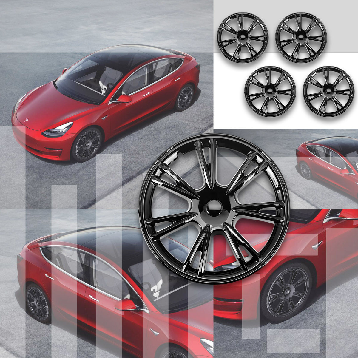 4PC Black 19-Inch Hub Caps Replacement Wheel Covers fits 2021 2022 Tesla Model Y