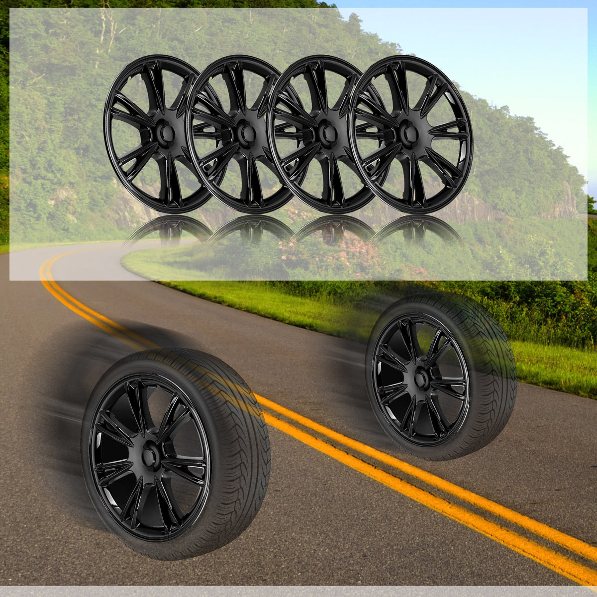 4PC Black 19-Inch Hub Caps Replacement Wheel Covers fits 2021 2022 Tesla Model Y