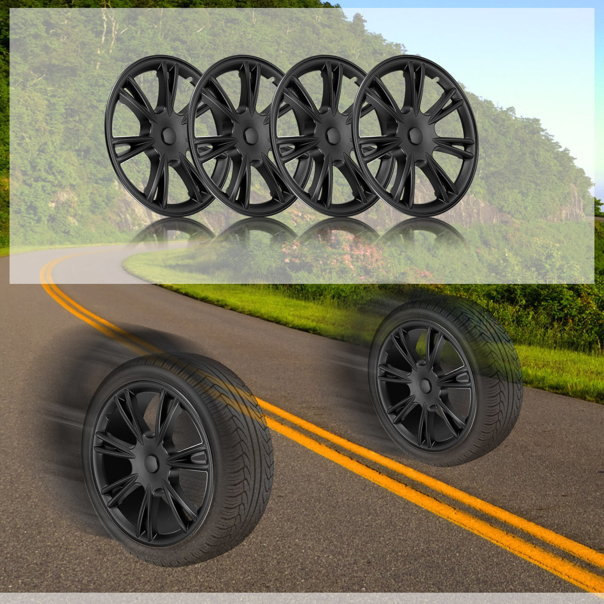 4PC Black 19-Inch Hub Caps Replacement Wheel Covers fits 2021 2022 Tesla Model Y