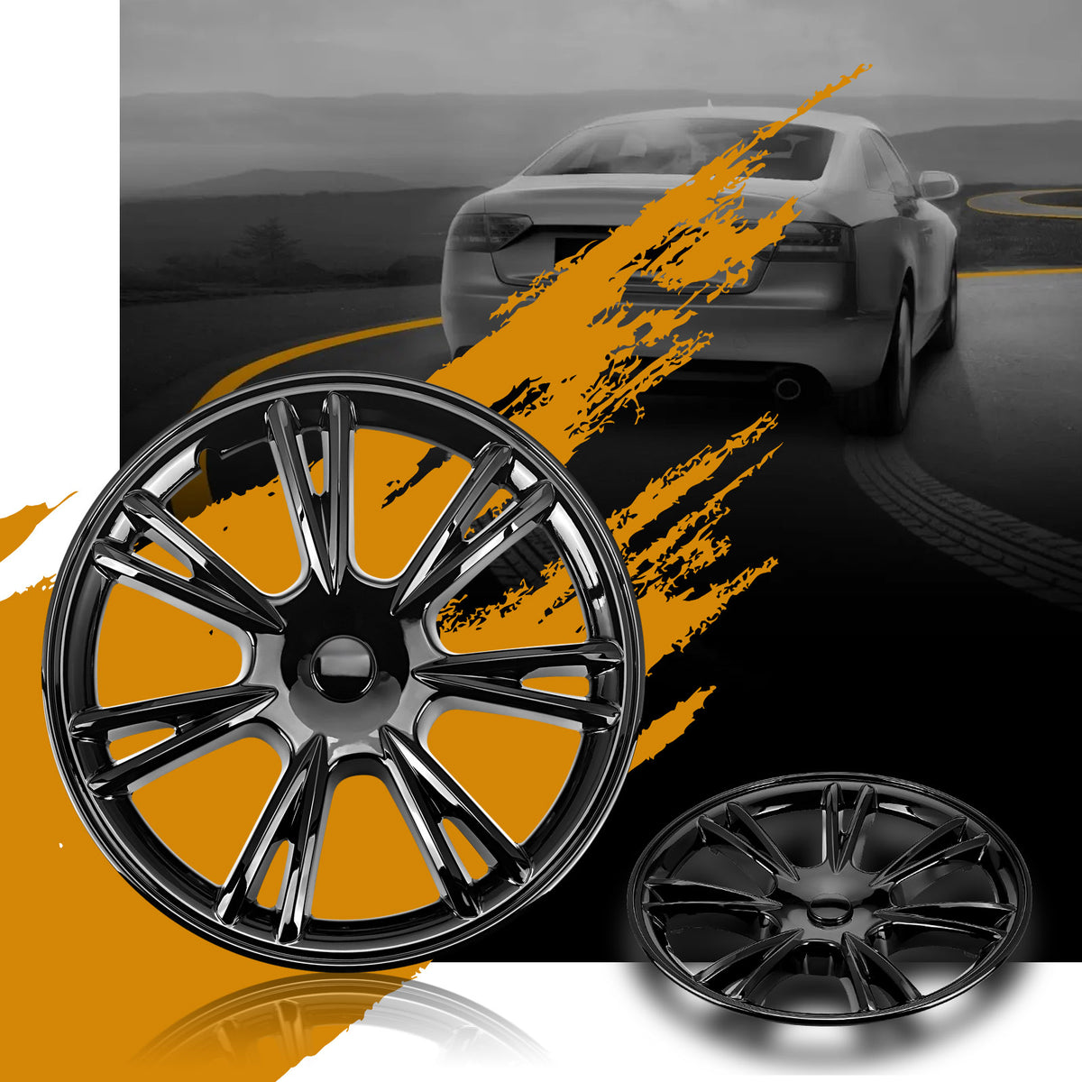 4PC Black 19-Inch Hub Caps Replacement Wheel Covers fits 2021 2022 Tesla Model Y