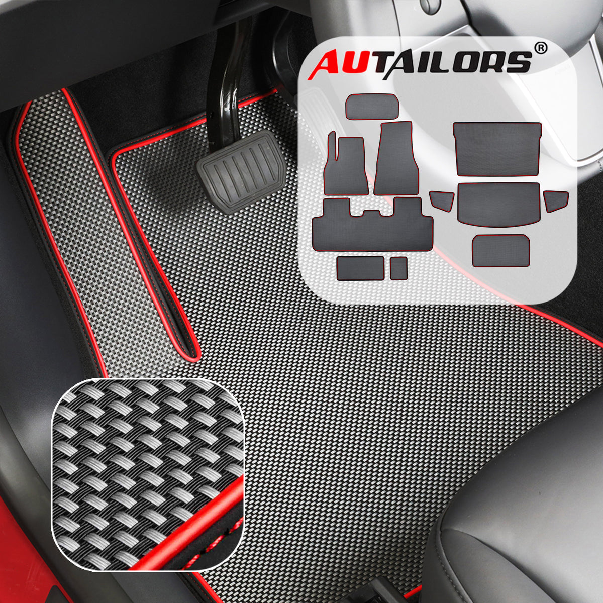 2021 7-Seat Tesla Model Y Floor Mats Manufactured from Jan. to May-Long Range(3PC/11PC)