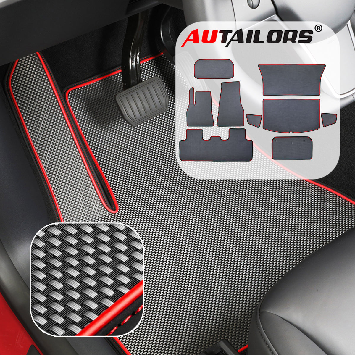 2021 5-Seat Tesla Model Y Floor Mats Manufactured from Jan. to May-Long Range(3PC/8PC/9PC/Trunk)