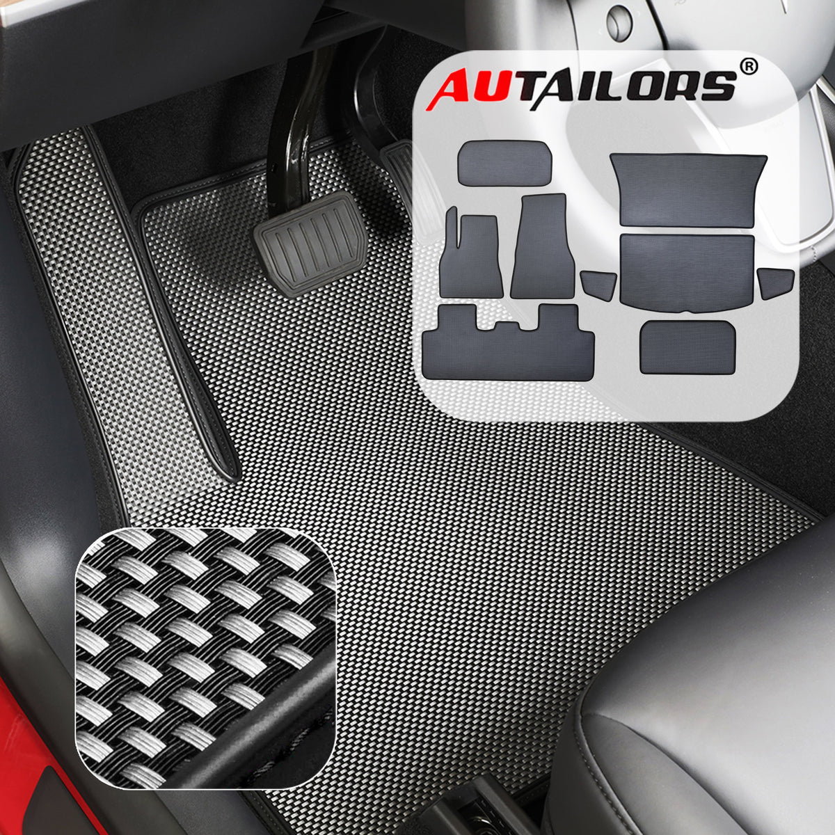 2021 5-Seat Tesla Y Floor Mats Newly Revised After June (Include June) -Performance(3/8/9/Trunk)