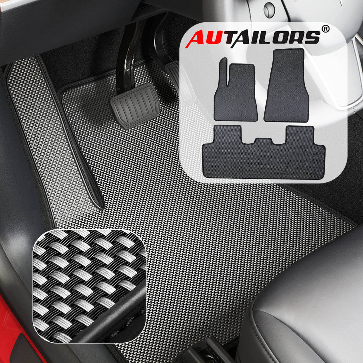 2021 5-Seat Tesla Y Floor Mats Newly Revised After June (Include June) -Performance(3/8/9/Trunk)