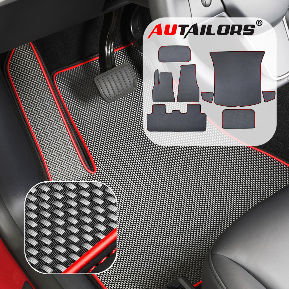 2021 5-Seat Tesla Model Y Floor Mats Manufactured from Jan. to May-Long Range(3PC/8PC/9PC/Trunk)