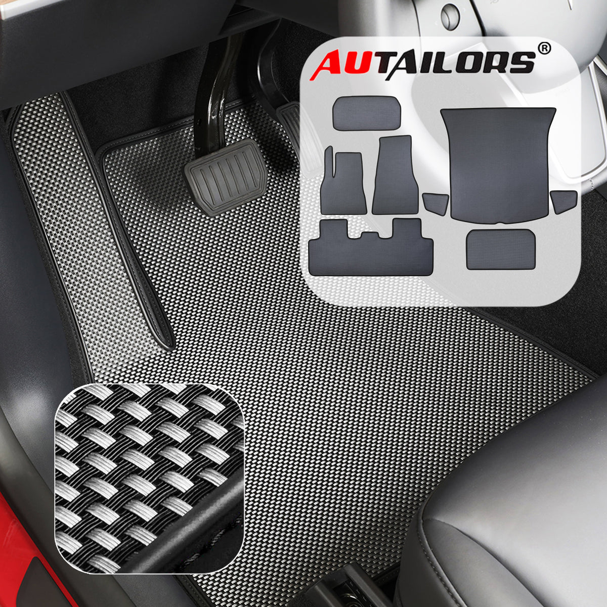 2021 5-Seat Tesla Y Floor Mats Newly Revised After June (Include June) -Performance(3/8/9/Trunk)